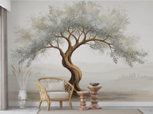 Load image into Gallery viewer, Watercolor Olive Tree Mural Wallpaper – Elegant Hand-Painted Botanical Wall Art, Tranquil Nature-Inspired Wall Décor for Bedroom Spa 825RS