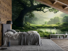 Load image into Gallery viewer, 3D Enchanted Tree Forest Wallpaper | Lush Green Meadow Landscape Mural For Nature Inspired Decor | Serene Peaceful Room Wall Art