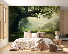 Load image into Gallery viewer, 3D Enchanted Tree Forest Wallpaper | Lush Green Meadow Landscape Mural For Nature Inspired Decor | Serene Peaceful Room Wall Art
