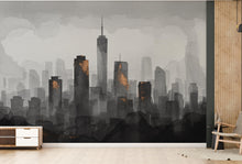 Load image into Gallery viewer, City Skyline Minimalist Wallpaper – Modern Watercolor Mural for Office or Loft Decor, Neutral Urban Landscape Print 827RS
