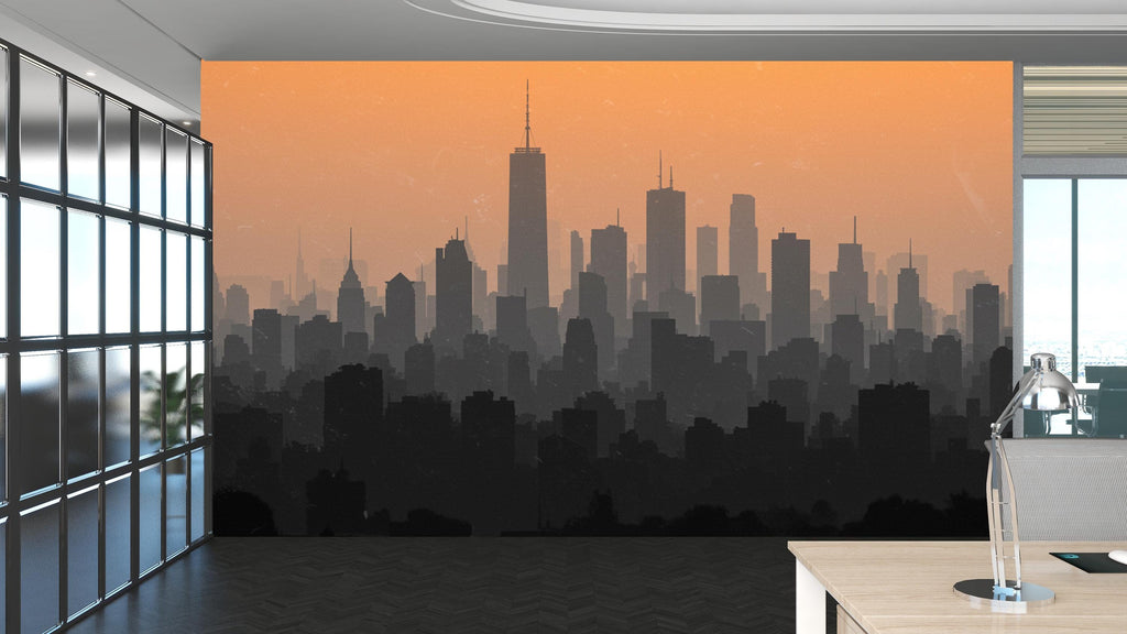 City Skyline Minimalist Wallpaper – Modern Watercolor Mural for Office or Loft Decor, Neutral Urban Landscape wall art 829RS