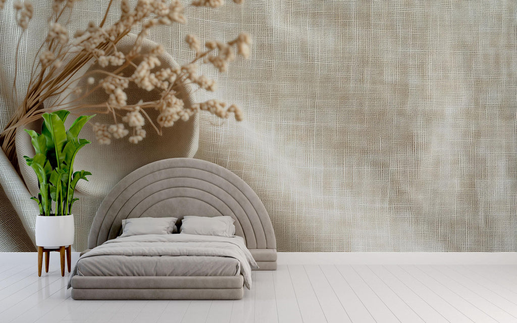 Neutral Textured Wallpaper | Minimalist Linen Look Wall Mural | 3D Fabric Weave Wallpaper For Modern, Japandi, Coastal Or Boho Decor