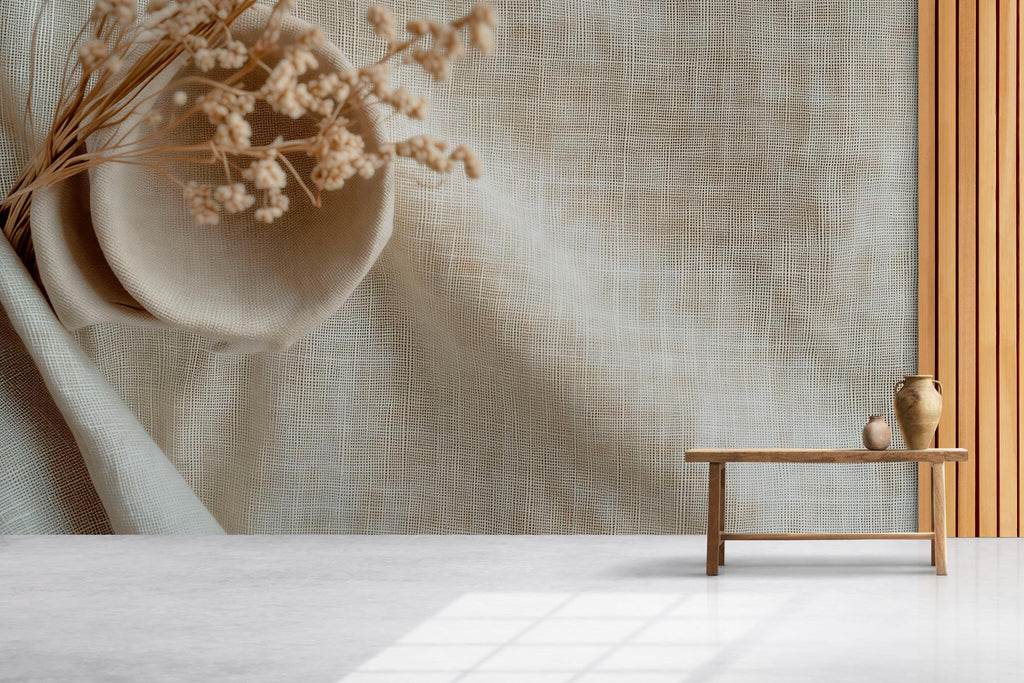 Neutral Textured Wallpaper | Minimalist Linen Look Wall Mural | 3D Fabric Weave Wallpaper For Modern, Japandi, Coastal Or Boho Decor