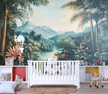 Load image into Gallery viewer, Tropical Jungle Wallpaper Mural For Kids Room | 3D Exotic Forest Wall Decor | Palm Leaf Beach House Wallpaper | Stylish Nature Mural Gift