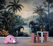 Load image into Gallery viewer, Safari Elephant Wallpaper Mural For Kids Room | Jungle Themed Nursery Wall Decor | 3D Tropical Forest Wallpaper | Stylish Wildlife Gift