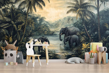Load image into Gallery viewer, Safari Elephant Wallpaper Mural For Kids Room | Jungle Themed Nursery Wall Decor | 3D Tropical Forest Wallpaper | Stylish Wildlife Gift