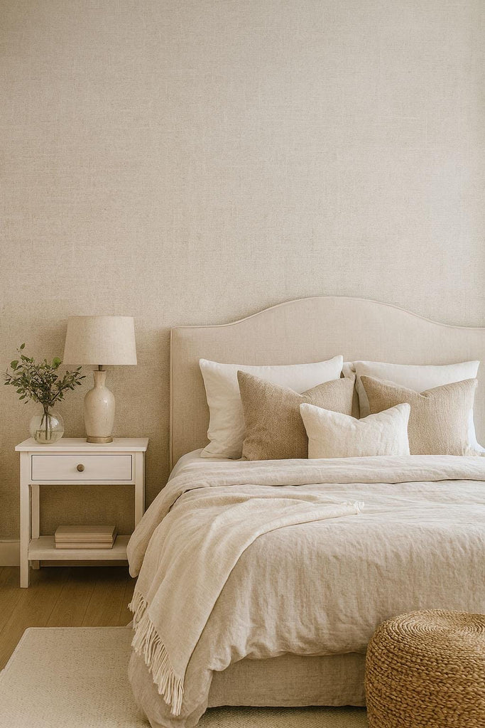 Neutral Textured Wallpaper Mural With Knitted Fabric Look | Cozy 3D Linen Style Wall Art For Beach House Bedroom | Minimalist Peel And Stick