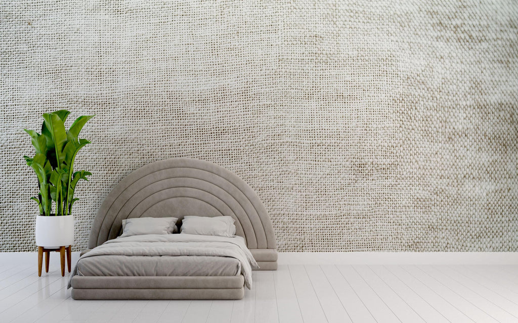 Neutral Textured Wallpaper Mural With Knitted Fabric Look | Cozy 3D Linen Style Wall Art For Beach House Bedroom | Minimalist Peel And Stick
