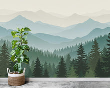 Load image into Gallery viewer, Mountain Wallpaper Peel and Stick Mountain Watercolor Wallpaper Mountain Wall Art Pine Tree Nature Wallpaper Blue Mountain Mural 831RS
