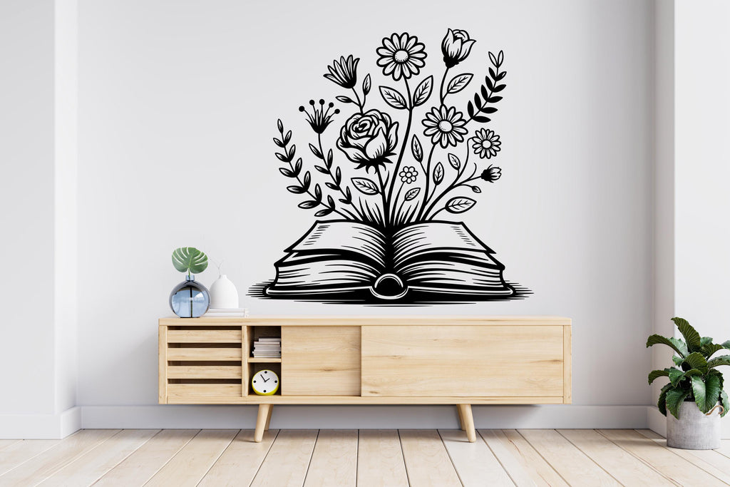 Book Floral vinyl wall art decals, book shelves decor, library wall decal, education decals, reading room, nurseries school gifts 834RS