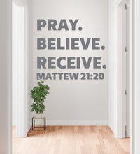 Load image into Gallery viewer, Pray, Believe, Recieve, Religious Wall Sign, Christian Wall Words, Church Sanctuary Wall Art, Church Wall Decor, Religious Wall Art 836RS