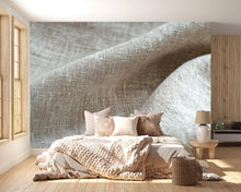 Load image into Gallery viewer, 3D Textured Fabric Wave Wallpaper Mural | Modern Neutral Wall Art For Bedroom &amp; Living Room | Minimalist Linen Look Peel And Stick Wallpaper