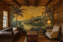 Load image into Gallery viewer, Vintage Tropical Landscape 3D Wallpaper Mural | Rustic Palm Tree Wall Art For Living Room &amp; Office | Retro Jungle Peel And Stick Wallpaper