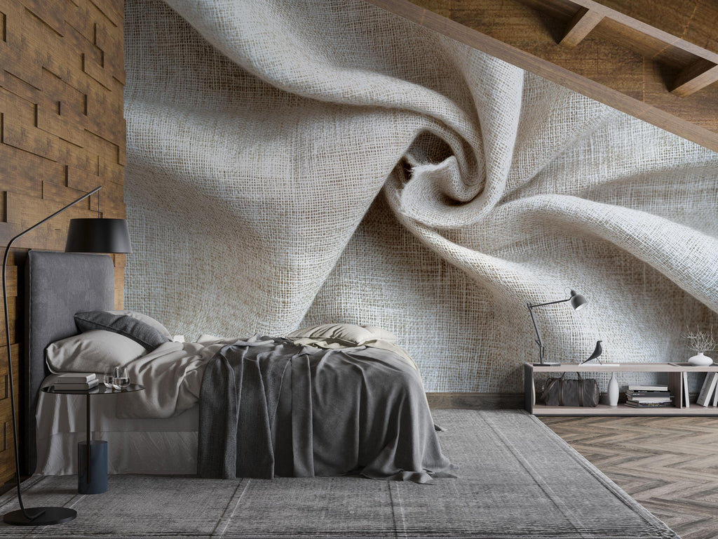 3D Textured Fabric Twist Wallpaper – Modern Neutral Beige Wall Mural for Bedroom, Living Room or Office – Minimalist Contemporary