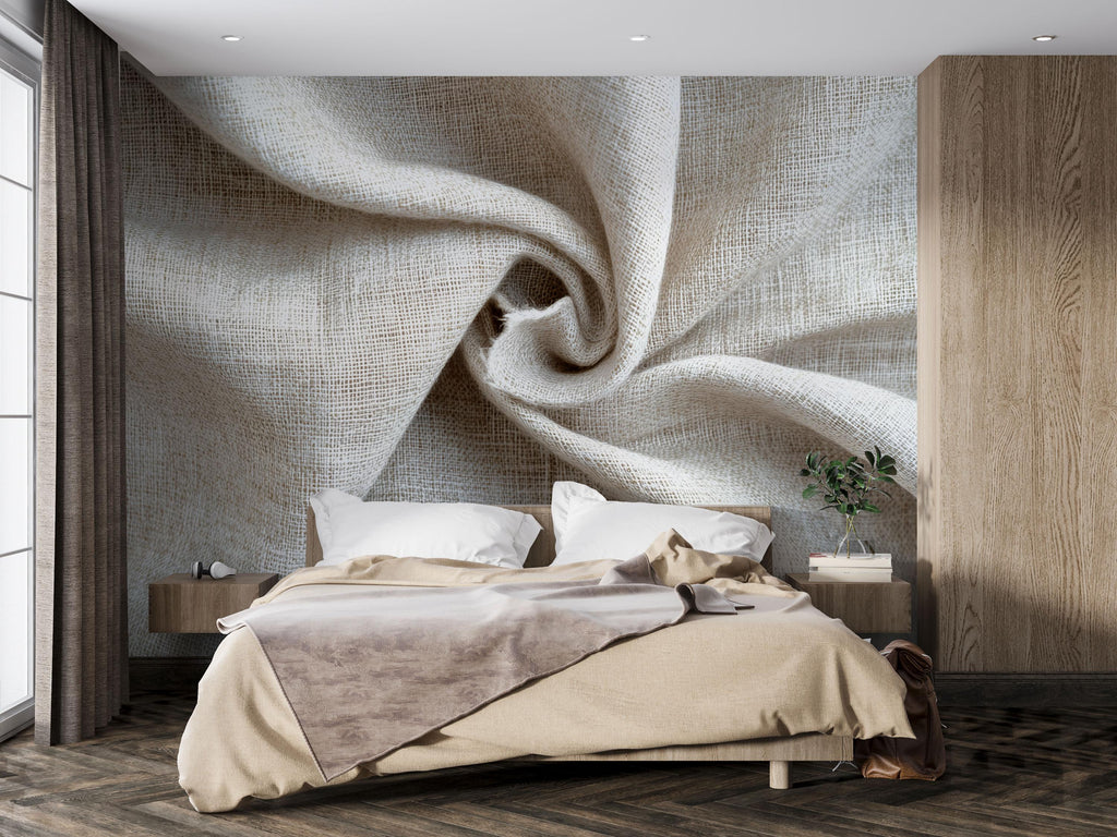 3D Textured Fabric Twist Wallpaper – Modern Neutral Beige Wall Mural for Bedroom, Living Room or Office – Minimalist Contemporary
