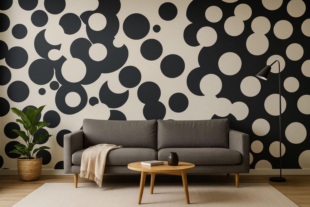 Modern Bold Circles Pattern 3D Wallpaper – Stylish Black and White Geometric Wall Decor for Living Room, Bedroom, or Office – Contemporary