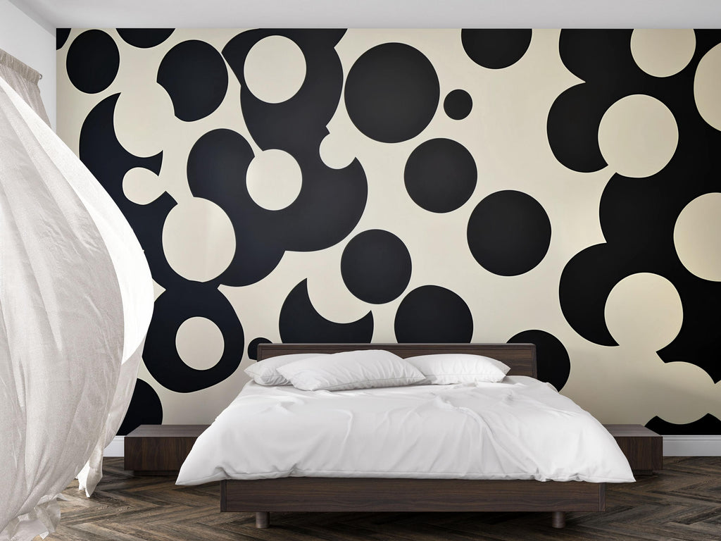 Modern Bold Circles Pattern 3D Wallpaper – Stylish Black and White Geometric Wall Decor for Living Room, Bedroom, or Office – Contemporary