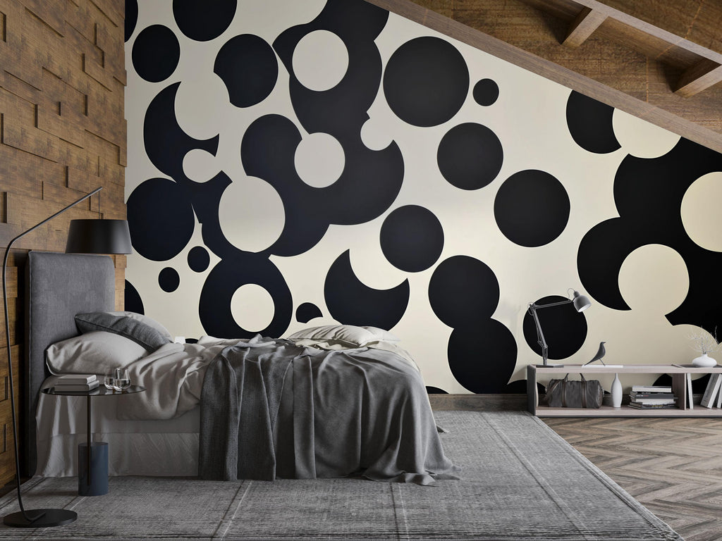 Modern Bold Circles Pattern 3D Wallpaper – Stylish Black and White Geometric Wall Decor for Living Room, Bedroom, or Office – Contemporary