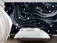 Load image into Gallery viewer, Starry Night Waves 3D Wallpaper – Modern Black and White Abstract Cosmic Wall Mural for Living Room, Bedroom, or Office – Stylish Statement