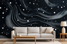 Load image into Gallery viewer, Starry Night Waves 3D Wallpaper – Modern Black and White Abstract Cosmic Wall Mural for Living Room, Bedroom, or Office – Stylish Statement