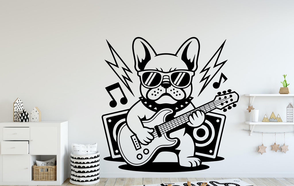 French Bulldog with Guitar Dog wall decal Dog decor Dog Music Dog wall art Decal Dog Lover Animals Dog Wall Bathroom Stickers Vinyl 121DE