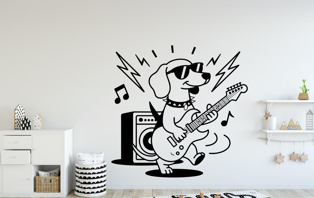 Dachshund with Guitar Dog wall decal Dog decor Dog Music Dog wall art Decal Dog Lover Animals Dog Wall Bathroom Stickers Vinyl 122DE