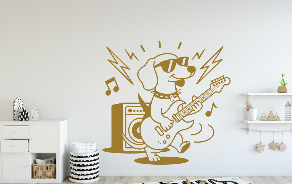 Dachshund with Guitar Dog wall decal Dog decor Dog Music Dog wall art Decal Dog Lover Animals Dog Wall Bathroom Stickers Vinyl 122DE