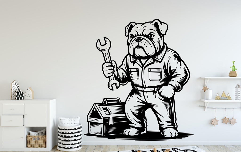 Bulldog as a Mechanic Dog wall decal Dog decor Dog Music Dog wall art Decal Dog Lover Animals Dog Wall Bathroom Stickers Vinyl 123DE