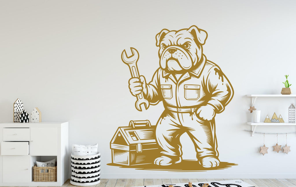 Bulldog as a Mechanic Dog wall decal Dog decor Dog Music Dog wall art Decal Dog Lover Animals Dog Wall Bathroom Stickers Vinyl 123DE