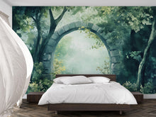 Load image into Gallery viewer, Watercolor Forest Arch Wallpaper Mural – Enchanted Garden Gateway Wall Art – 3D Look Peel &amp; Stick Nature Decor for Nursery, Living Room