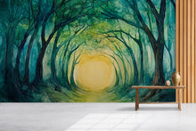 Load image into Gallery viewer, Mystical Forest Tunnel Wallpaper – Enchanted Tree Arch Wall Mural with Sunlight Glow – Peel and Stick or Paste Wallpaper for Bedroom, Yoga