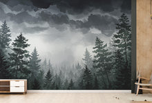Load image into Gallery viewer, Stormy Forest Wall Mural – Watercolor Tree Canopy &amp; Lightning Sky Wallpaper – Moody Nature Wall Art for Bedroom or Nursery Decor 808RS