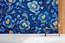Load image into Gallery viewer, Royal Blue 3D Floral Wallpaper, Bold Textured Flower Wall Mural for Living Room or Office, Modern Stylish Wall Decor, Elegant Gift Idea
