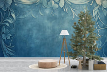 Load image into Gallery viewer, Blue Vintage Floral 3D Wallpaper, Embossed Minimalist Wall Mural with Elegant Scroll Design, Modern Stylish Wall Decor for Living Room