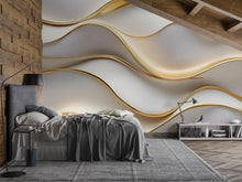 Load image into Gallery viewer, 3D Gold Wave Wallpaper Mural For Bedroom Or Living Room, Modern Luxury Wall Decor With Textured Lines, Elegant Abstract Design, Stylish