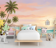 Load image into Gallery viewer, Palm Beach Wallpaper Watercolor Sea Palm Beach Mural with Ocean Beach Wall Art for Nursery Bedroom or Living Room 839RS