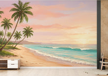 Load image into Gallery viewer, Palm Beach Wallpaper Watercolor Sea Palm Beach Mural with Ocean Beach Wall Art for Nursery Bedroom or Living Room 839RS