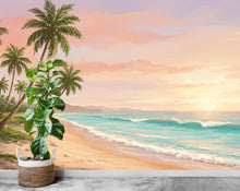 Load image into Gallery viewer, Palm Beach Wallpaper Watercolor Sea Palm Beach Mural with Ocean Beach Wall Art for Nursery Bedroom or Living Room 839RS