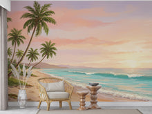 Load image into Gallery viewer, Palm Beach Wallpaper Watercolor Sea Palm Beach Mural with Ocean Beach Wall Art for Nursery Bedroom or Living Room 839RS