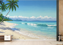 Load image into Gallery viewer, Palm Beach Wallpaper Watercolor Sea Palm Beach Mural with Ocean Beach Wall Art for Nursery Bedroom or Living Room 840RS