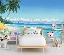 Load image into Gallery viewer, Palm Beach Wallpaper Watercolor Sea Palm Beach Mural with Ocean Beach Wall Art for Nursery Bedroom or Living Room 840RS