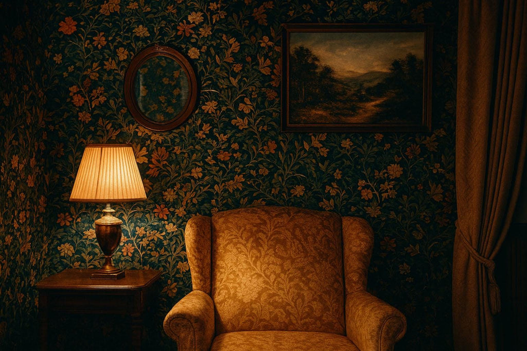 Elegant Dark Floral 3D Wallpaper – Vintage Botanical Wall Mural with Golden and Rust Blooms – Luxury Statement Wall Art for Living Room