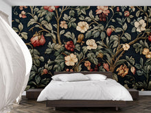 Load image into Gallery viewer, Vintage Dark Floral 3D Wallpaper – Elegant Botanical Wall Mural with Classic Garden Flowers – Traditional Statement Wall Art for Living Room