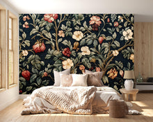 Load image into Gallery viewer, Vintage Dark Floral 3D Wallpaper – Elegant Botanical Wall Mural with Classic Garden Flowers – Traditional Statement Wall Art for Living Room