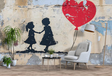 Load image into Gallery viewer, Banksy Heart Balloon Girl Office Wall Mural – Modern Graffiti Street Art Removable Wallpaper for Workspace &amp; Home Decor Vn735