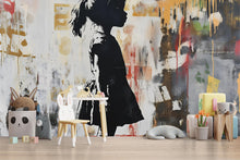 Load image into Gallery viewer, Modern Graffiti Wall Art of Girl Silhouette – Urban Street Art Canvas Mural for Kids Room, Playroom, or Nursery Vn736