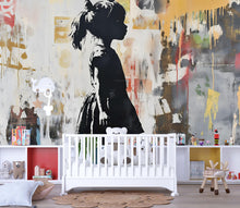 Load image into Gallery viewer, Modern Graffiti Wall Art of Girl Silhouette – Urban Street Art Canvas Mural for Kids Room, Playroom, or Nursery Vn736