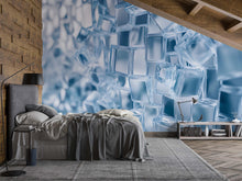 Load image into Gallery viewer, Modern Ice Cube Wall Mural | 3D Abstract Blue Geometric Wallpaper | Large-Scale Bedroom Accent Wall Decor Vn746