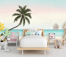 Load image into Gallery viewer, Palm Beach Wallpaper Watercolor Sea Palm Beach Mural with Ocean Beach Wall Art for Nursery Bedroom or Living Room 842RS