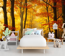 Load image into Gallery viewer, Autumn Forest Wallpaper Watercolor autumn Leaves Mural Fall Forest Wall Art for Nursery Bedroom or Living Room 843RS